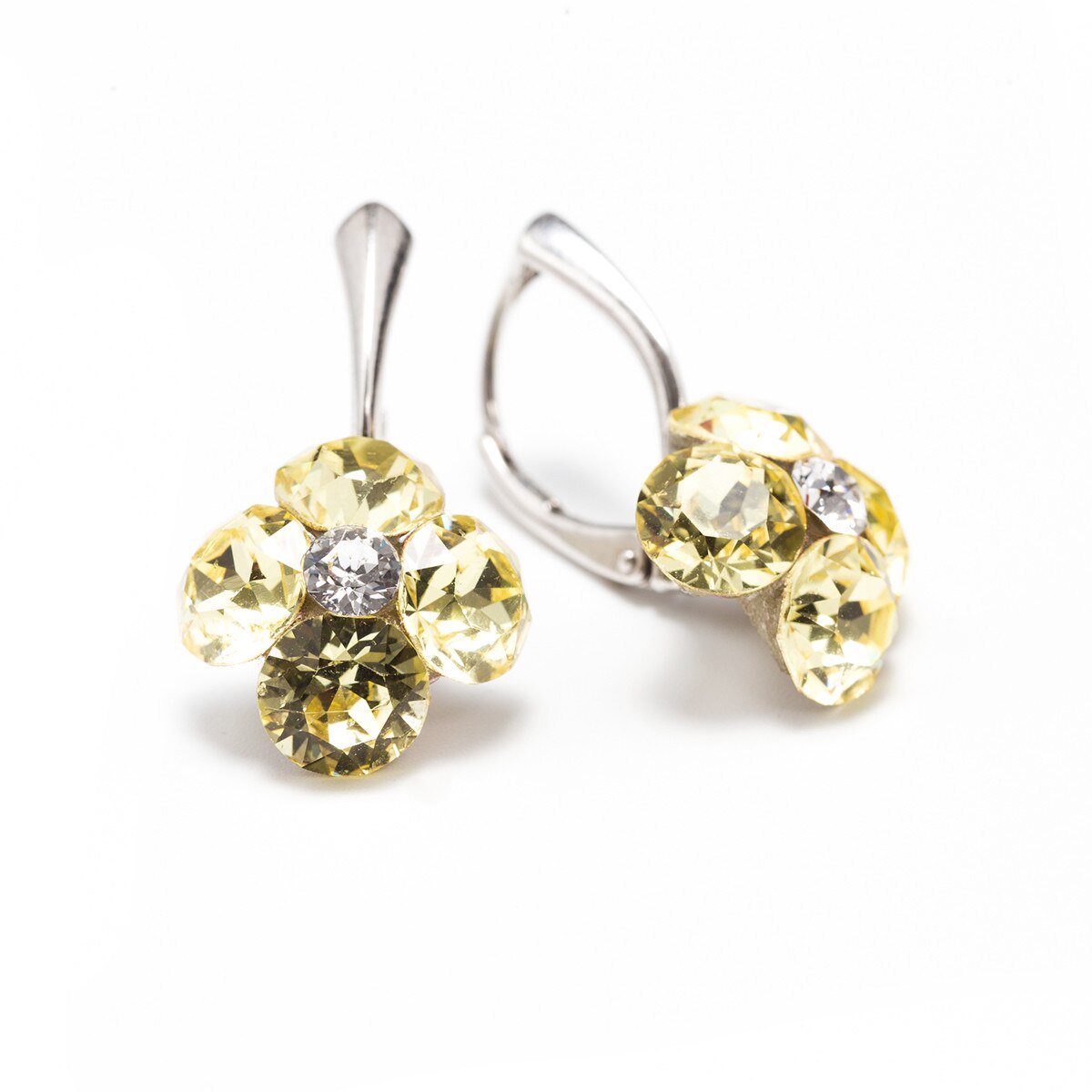 Cercei Argint DaviCrystals cu cristale Swarovski trifoi cu patru foi cu levreback mare jonquil