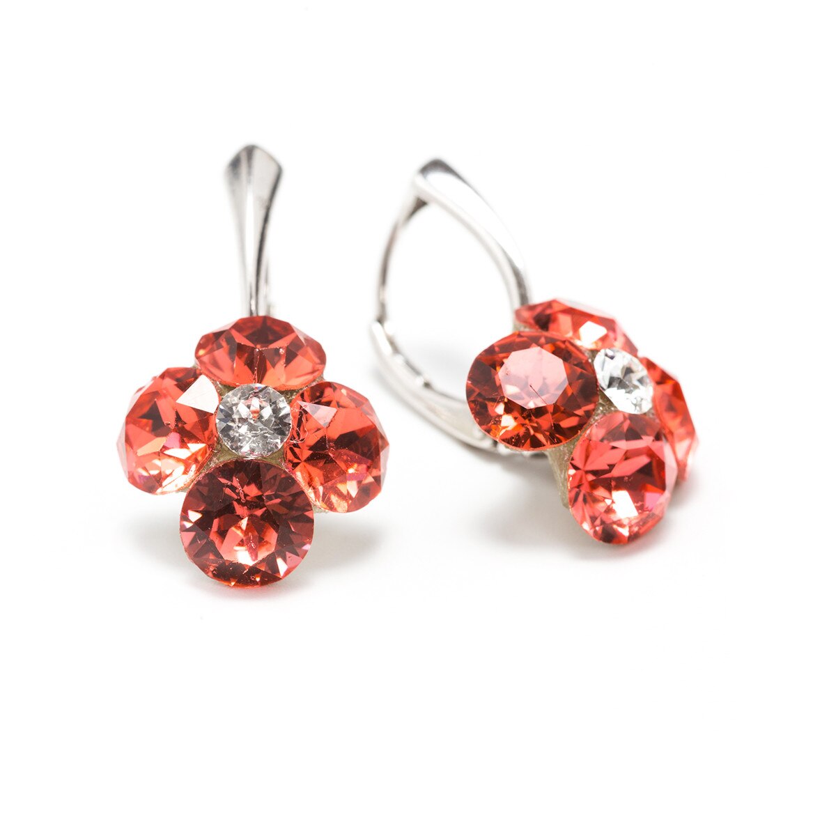 Cercei Argint DaviCrystals cu cristale Swarovski trifoi cu patru foi cu levreback mare padparadscha