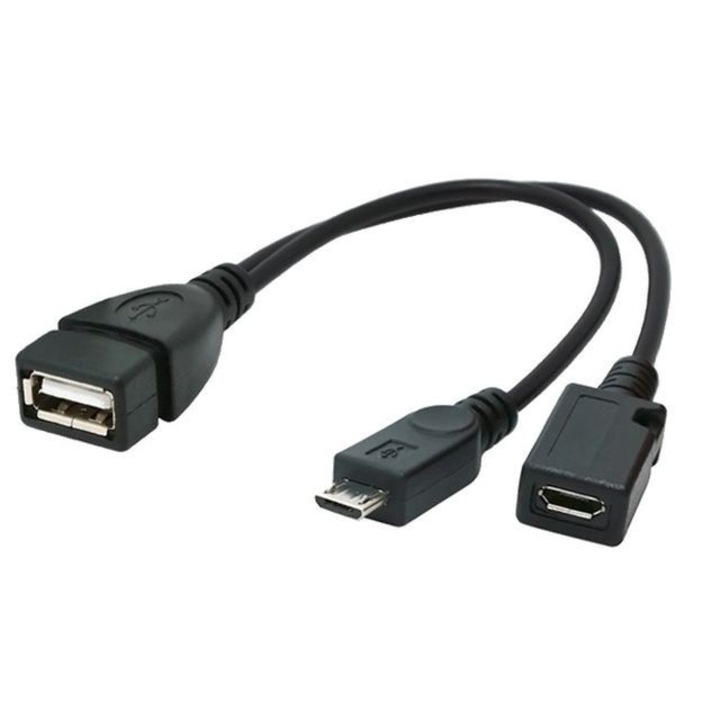 Cablu Usb Micro-b (m) si USB Tip a (f) 2.0 + Micro-b (f) OTG, 15 cm, Negru