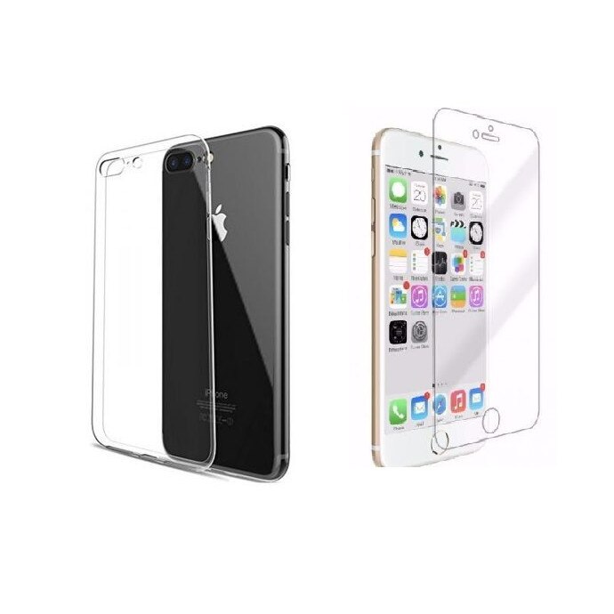 Pachet husa Apple iPhone 7 Plus MyStyle, slim TPU transparenta, cu folie de sticla gratis