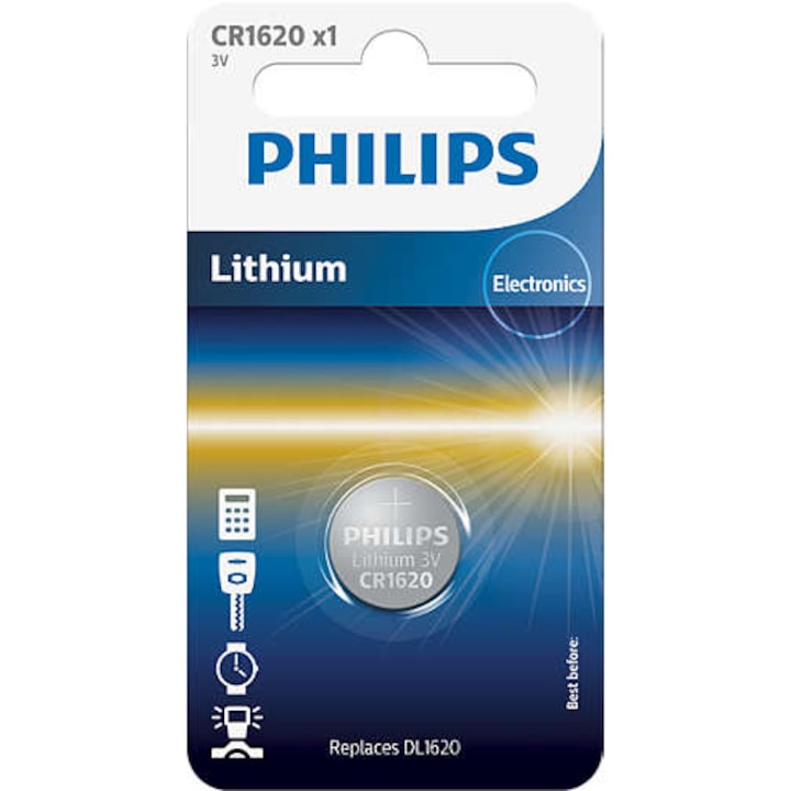 PHILIPS CR1620/00B Lítium 3,0 V érme, 1 buborékfólia (16,0x 2,0)