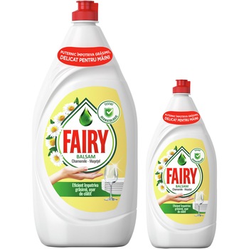 Pachet detergent de vase Fairy Sensitive Chamomile 1.30 l + 450 ml Pachet detergent de vase Fairy Sensitive Chamomile 1.30 l + 450 ml