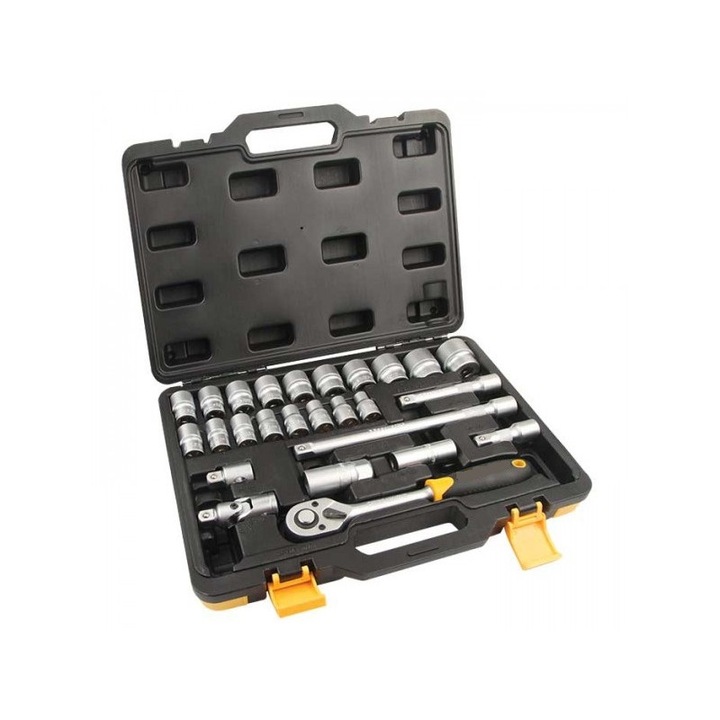 Trusa chei tubulare 1/2" CrV, 26 de piese, in cutie de plastic