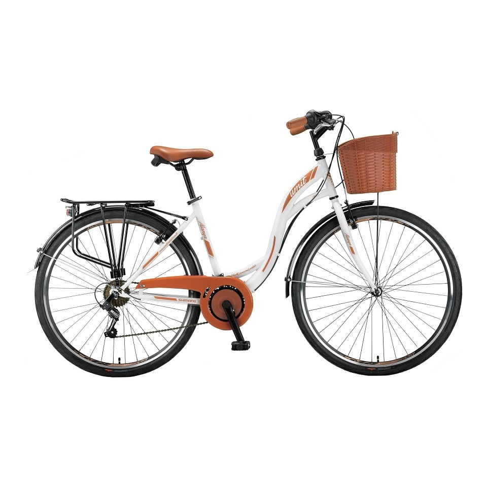 Bicicleta City Umit Alanya culoare alb/maro roata 24