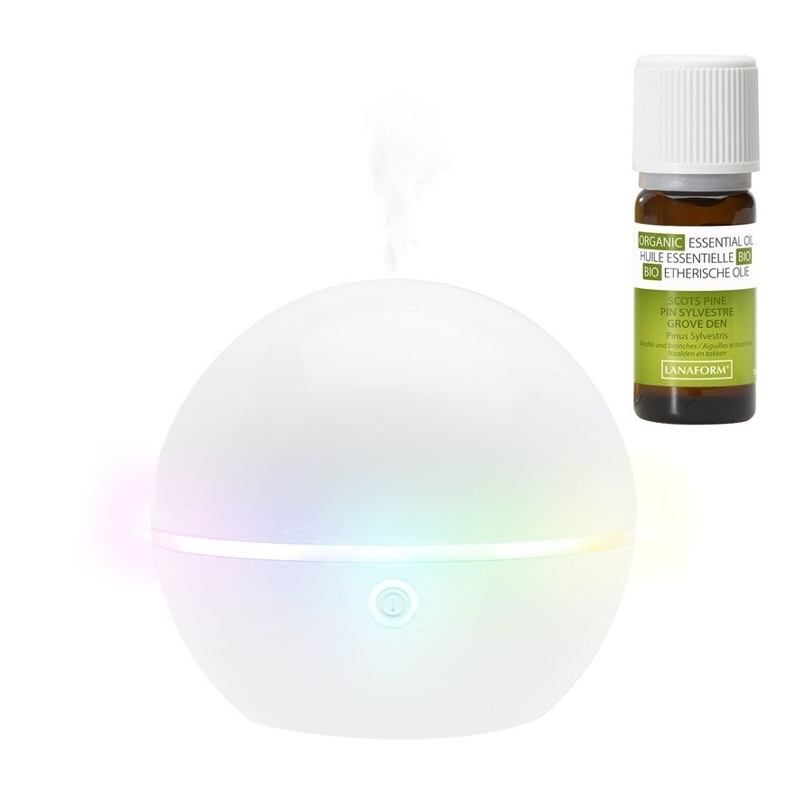 Set Difuzor de arome, uleiuri esentiale Bali cu iluminare, functionare pana la 7h si ulei de pin 10ml