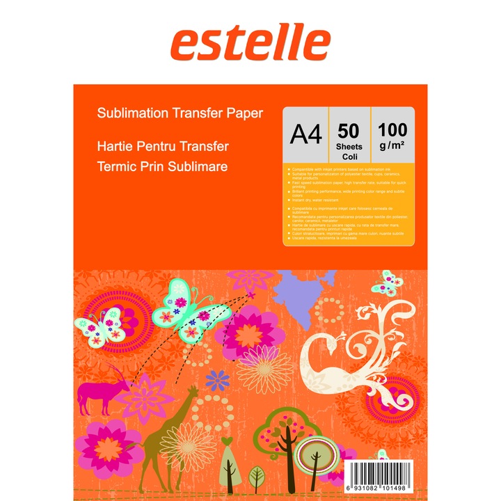 Hartie pentru sublimare Estelle, A4, 100 g/mp, 50 coli (transfer termic prin sublimare)