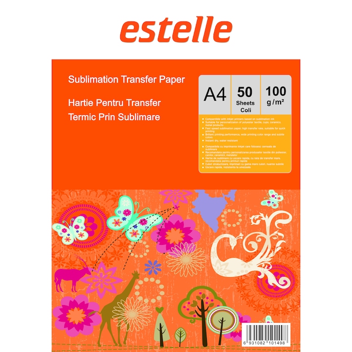 Hartie pentru sublimare Estelle, A4, 100 g/mp, 50 coli (transfer termic prin sublimare)