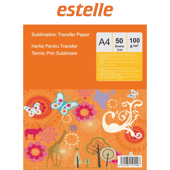 Hartie pentru sublimare Estelle, A4, 100 g/mp, 50 coli (transfer termic prin sublimare)