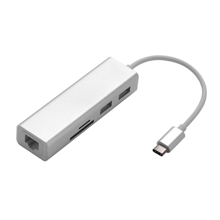Адаптер HUB Combo алуминий 5 в 1 SD/TF, Dual USB, Ethernet Rj45 - Phuture®
