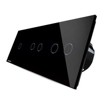 Intrerupator cu touch simplu+dublu+dublu LIVOLO din sticla, Negru Intrerupator cu touch simplu+dublu+dublu LIVOLO din sticla, Negru
