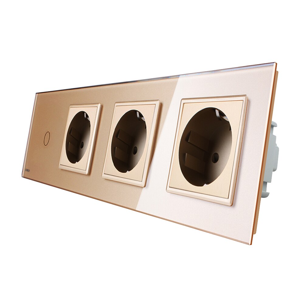 Intrerupator simplu + Priza tripla, Auriu