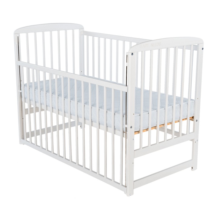 Babyneeds Ola, 120x60 cm, Csúsztatható Ágyráccsal, Fehér