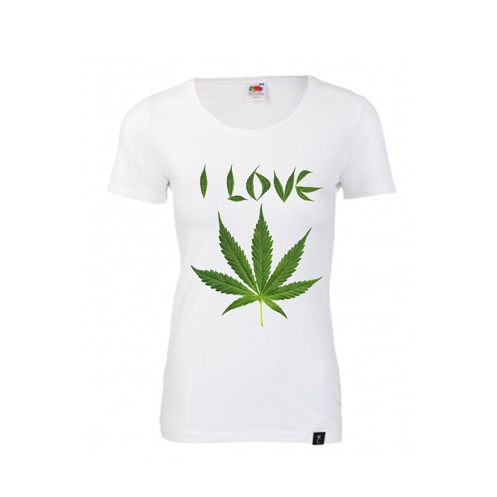 Tricou personalizat Fruit of the loom dama I love weed alb S