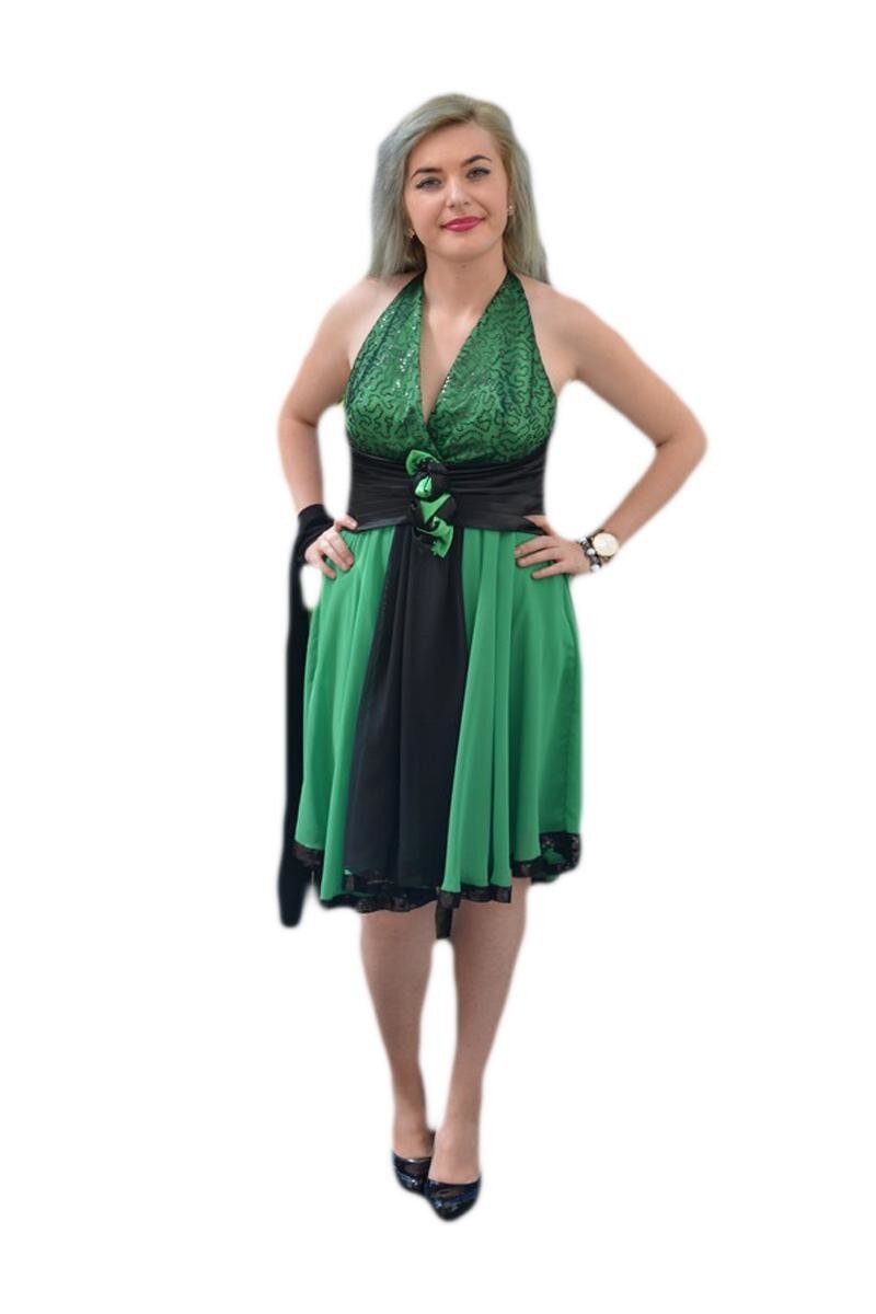 Rochie de seara,decor de paiete si fronseuri in talie,D&J Exclusive, Verde