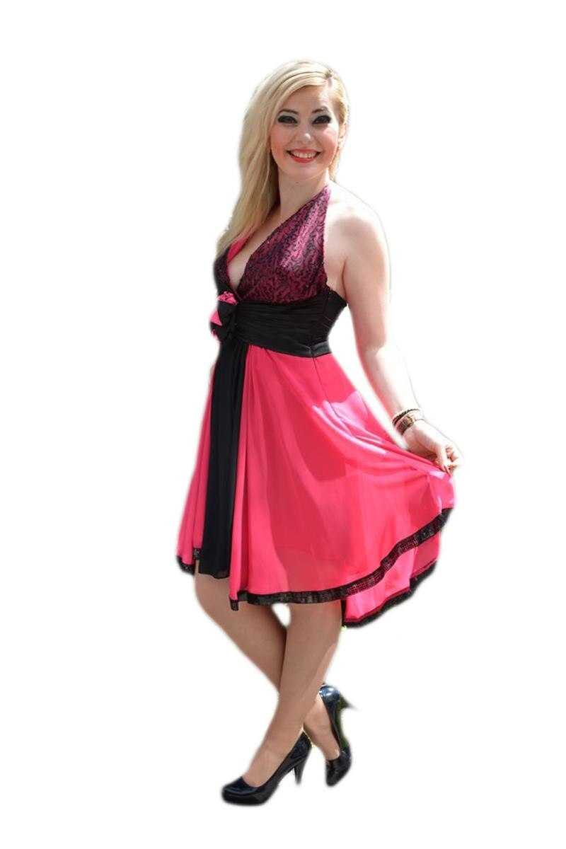 Rochie de seara,decor de paiete si fronseuri in talie,D&J Exclusive, Roz