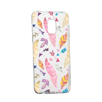 Husa Silicon, Transparent, Slim, Happy Feathers, Samsung J6 2018 Husa Silicon, Transparent, Slim, Happy Feathers, Samsung J6 2018