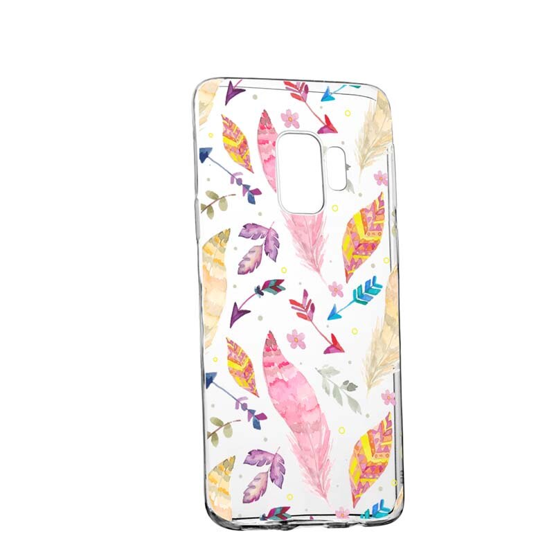 Husa Silicon, Transparent, Slim, Happy Feathers, Samsung Galaxy S9