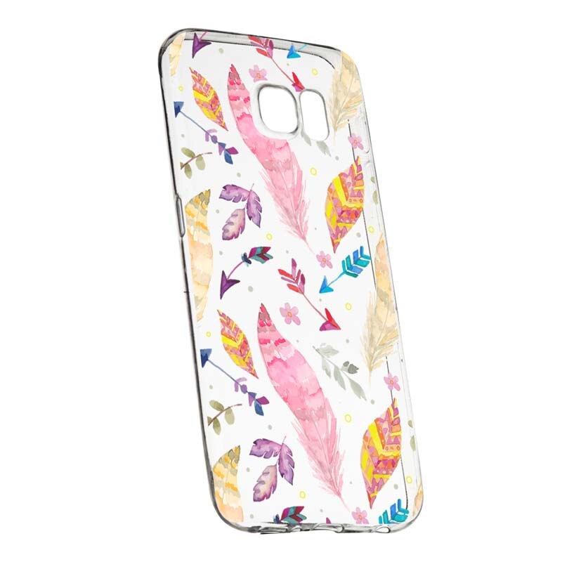 Husa Silicon, Transparent, Slim, Happy Feathers, Samsung Galaxy S6