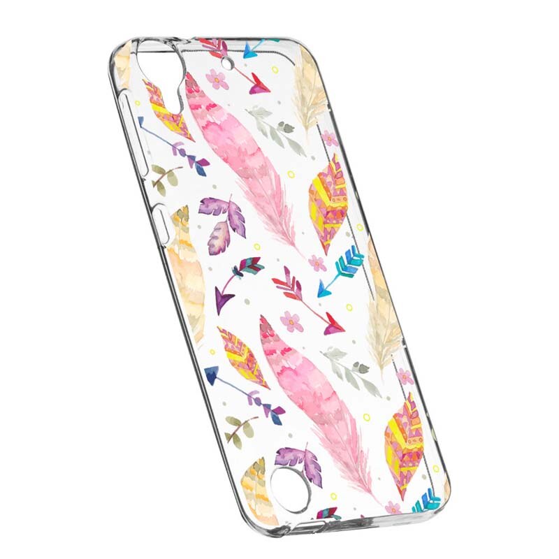 Husa Silicon, Transparent, Slim, Happy Feathers, HTC Desire 825
