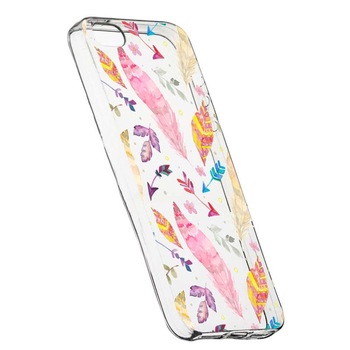 Husa Silicon, Transparent, Slim, Happy Feathers, Apple iPhone 5 / 5S / SE Husa Silicon, Transparent, Slim, Happy Feathers, Apple iPhone 5 / 5S / SE