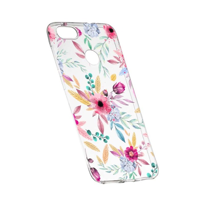 Силиконов калъф, Прозрачен, Тънък, Весели цветя, HTC Desire 12 Plus