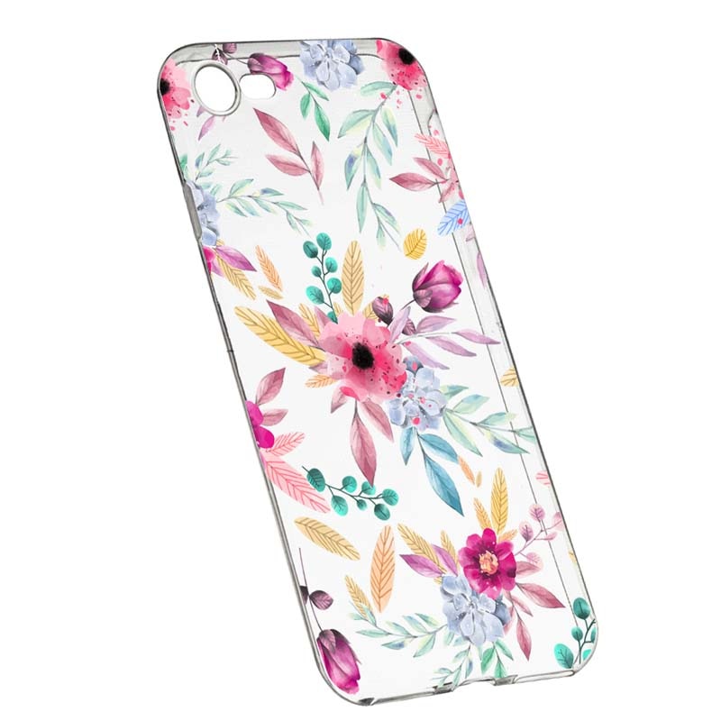 Husa Silicon, Transparent, Slim, Happy Flowers, Apple iPhone 7 / 8