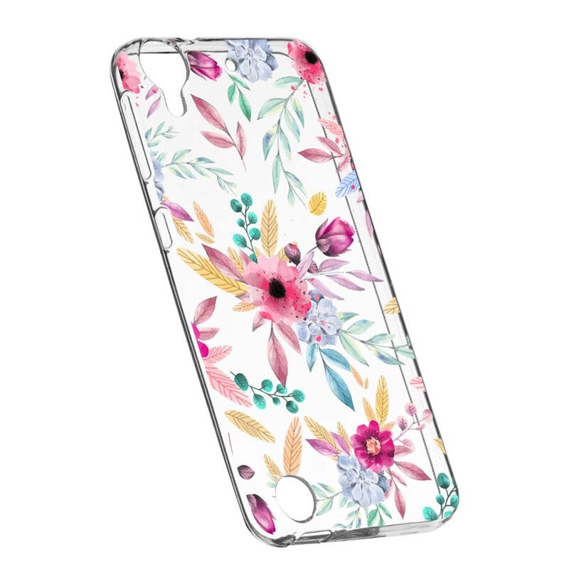 Husa Silicon, Transparent, Slim, Happy Flowers, HTC Desire 825