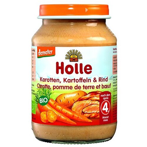Piure Holle Bio, Morcovi,cartofi si carne de vita, 190 g