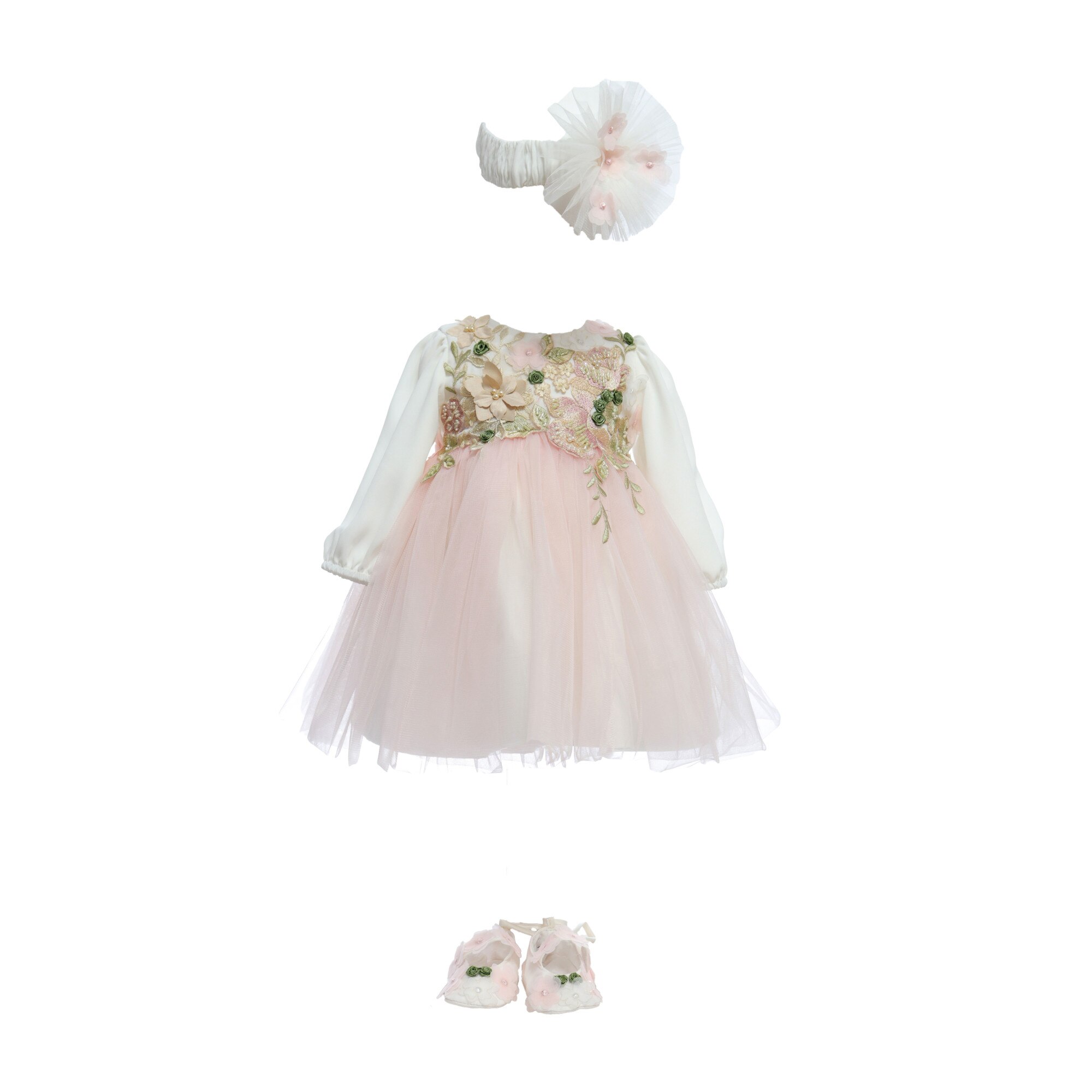 Rochie pentru botez, trei piese, culoare roz, varsta 6 luni