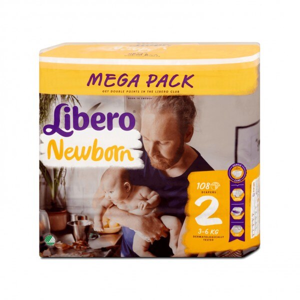 Scutece Libero Newborn 2 Mini Jumbo Pack 3-6 kg, 108 buc