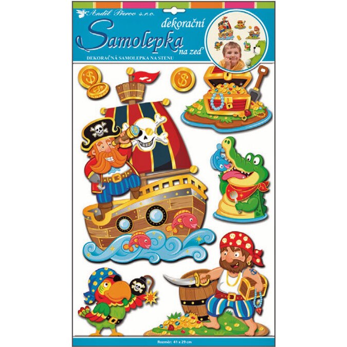 Sticker perete 3D, piratii si comoara, 29 x 41 cm