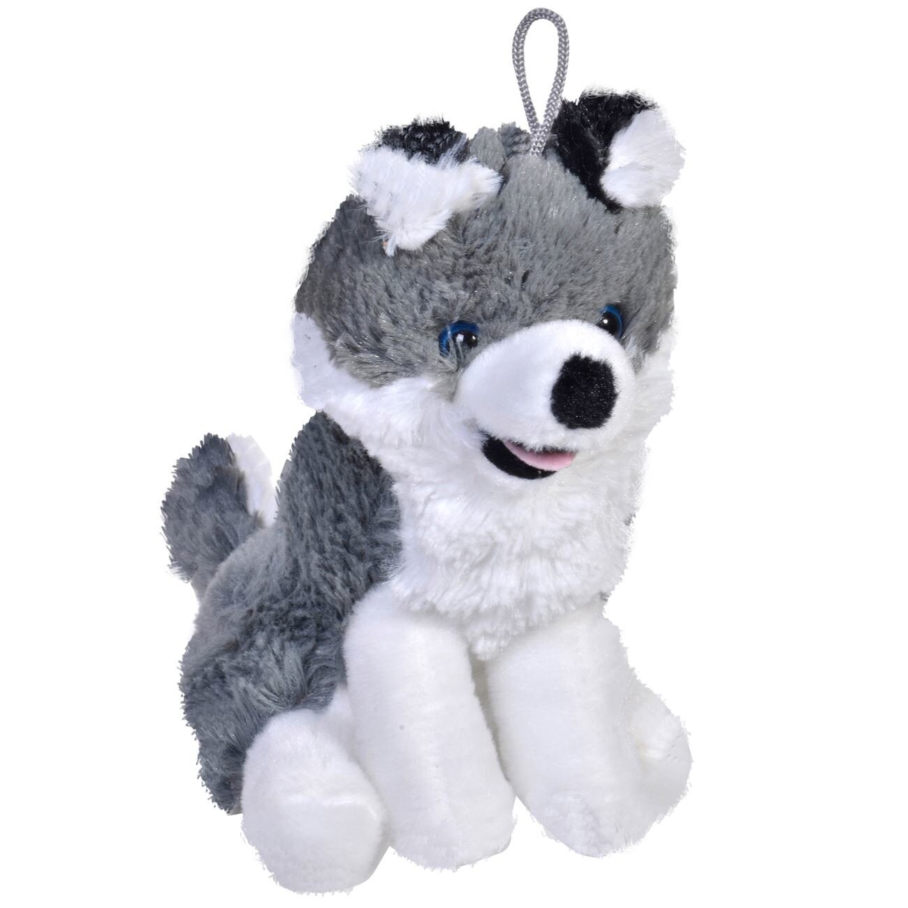 Jucarie ubx din plus , Catelusul husky, cu agatatoare, 20 cm