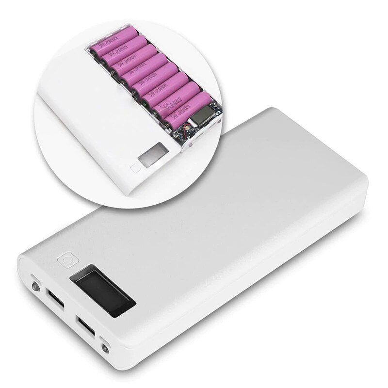 Калъф за Power Bank с 8 батерии тип 18650, с 2 USB порта, LCD дисплей и ...