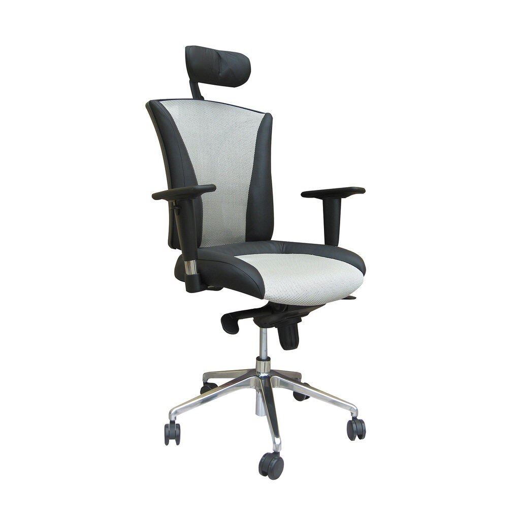 Scaun de birou PILOT, Negru-gri, mesh/piele naturala