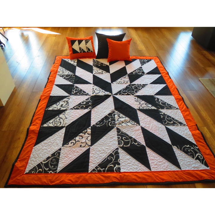 Set Cuvertura pat matrimonial, 3 perne decor, 3 fete de perne, 1 decor perete, 200*240cm, multicolor