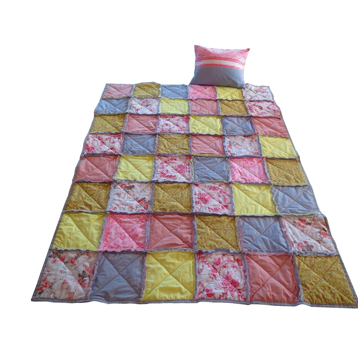 Set Cuvertura pat single, 1 perna decor, 140 x 200 cm, multicolor