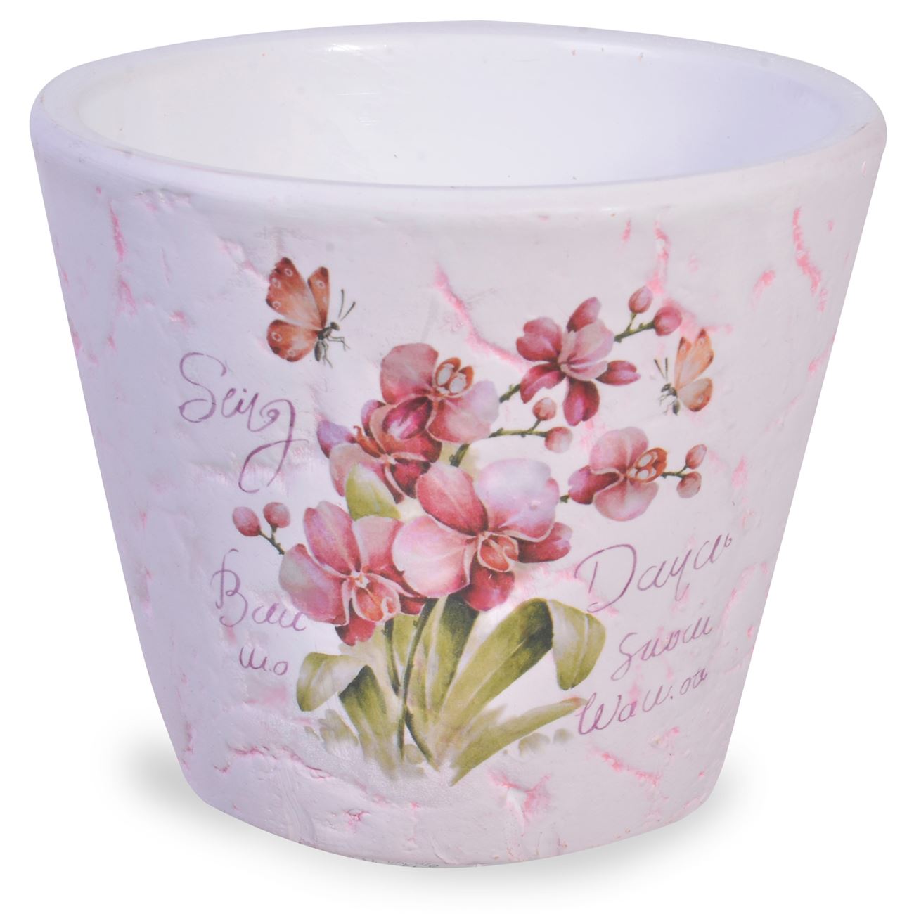 Ghiveci Ceramica Alb Imprimeu Orhidee -