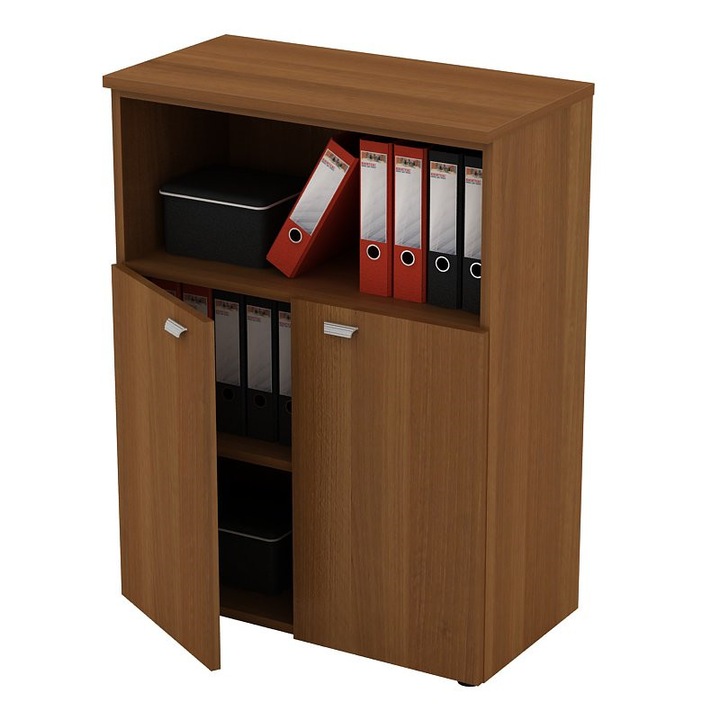 Dulap arhivare documente, 80x35x110 cm, partial inchis, finisaj nuc