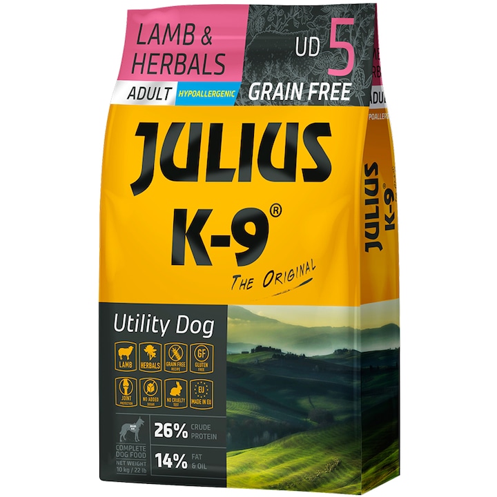 Julius K9, száraz kutyaeledel, Adult, Bárány & Gyógynövények, 10 kg