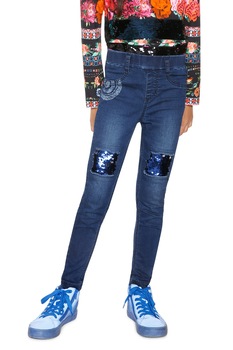 DESIGUAL, Blugi cu aplicatii de paiete Pubill, Albastru inchis, 104 CM DESIGUAL, Blugi cu aplicatii de paiete Pubill, Albastru inchis, 104 CM