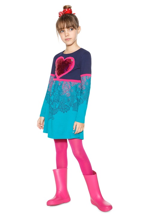 DESIGUAL, Blondie ruha kétoldalú flitterekkel, Vízkék/Rózsaszín/Tengerészkék, 116 CM