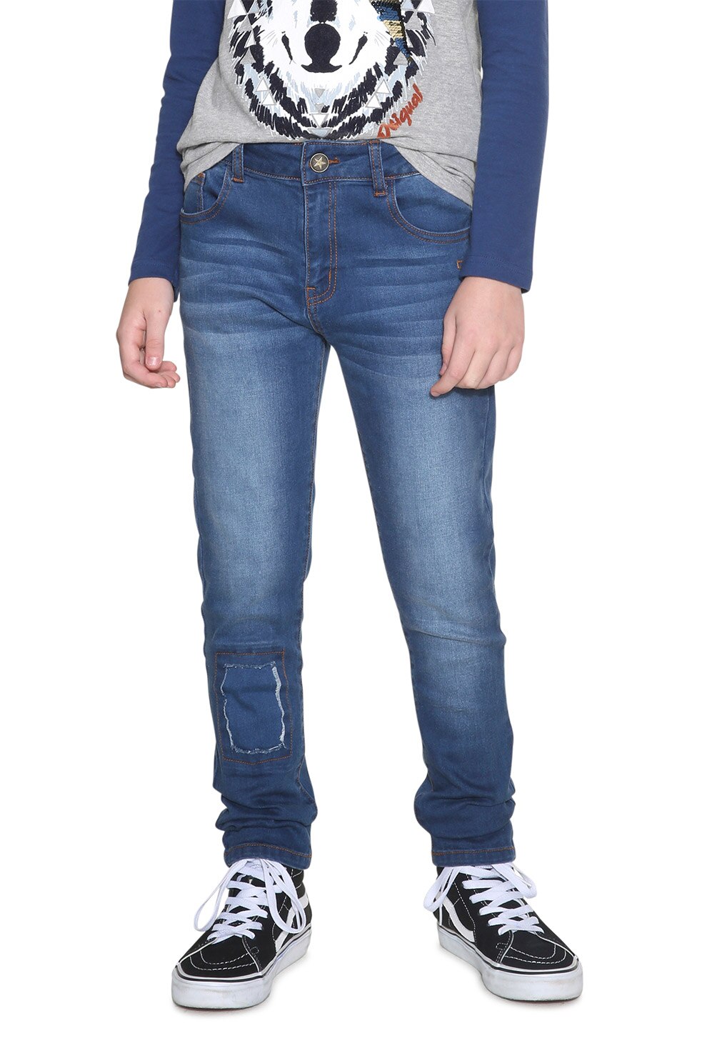 DESIGUAL, Blugi cu aplicatii Cyan, Albastru