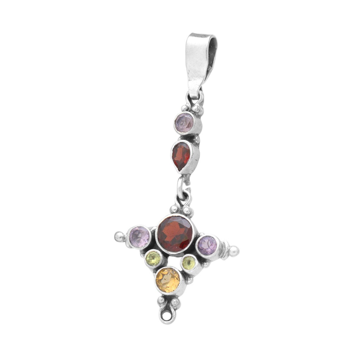 Pandantiv din argint cu granat, ametist, citrin si peridot, de dama, Accent Bijuterii, Multicolor