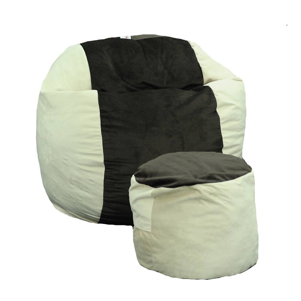 Set Fotoliu (Mediu) Matusalem + Otoman - Beige & Black Velvet (Gama Diamond) husa detasabila, Transformabil in pat, Fabricat in Romania, umplut cu fulgi de burete memory mix®, marca Pufrelax