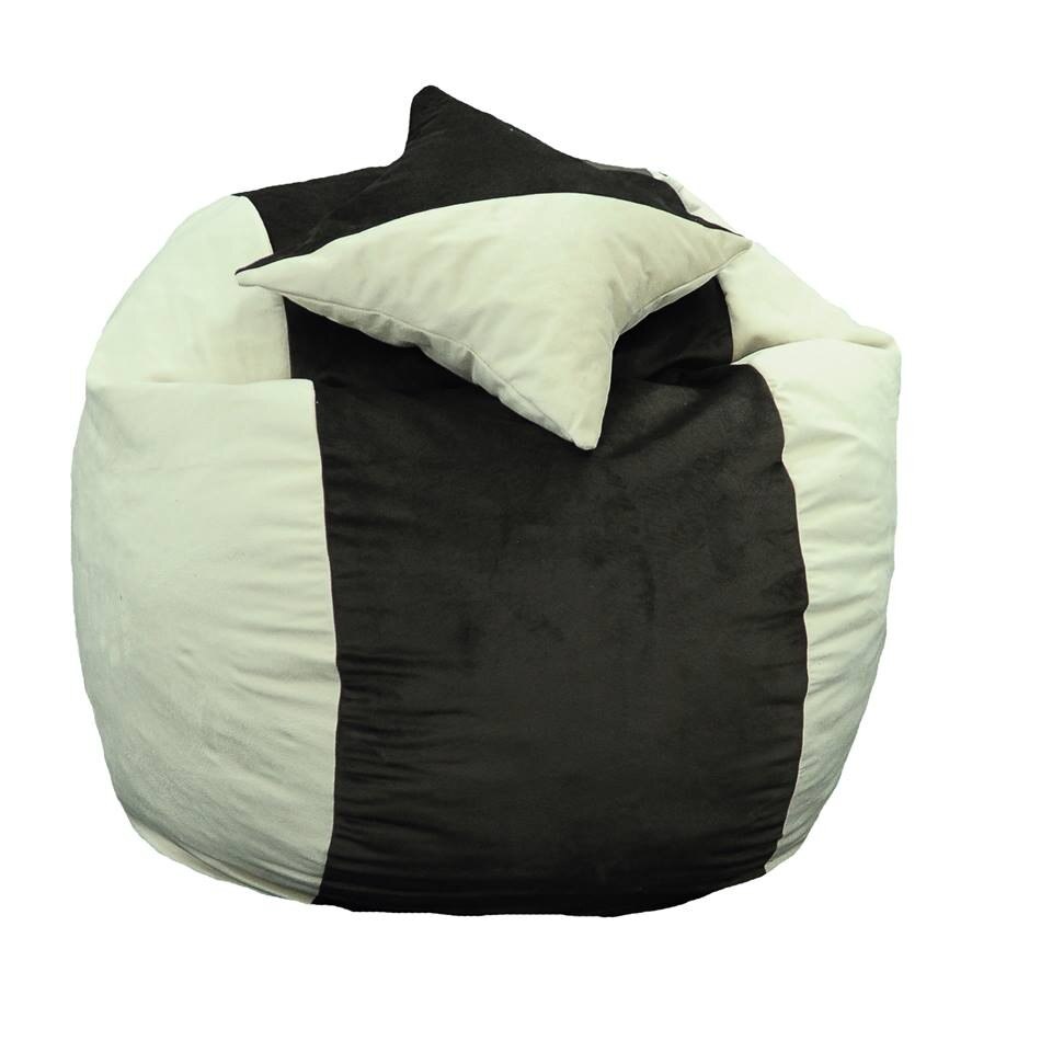 Set Fotoliu (Mediu) Matusalem + Perna decorativa - Beige & Black Velvet (Gama Diamond) husa detasabila, Transformabil in pat, Fabricat in Romania, umplut cu fulgi de burete memory mix®, marca Pufrelax