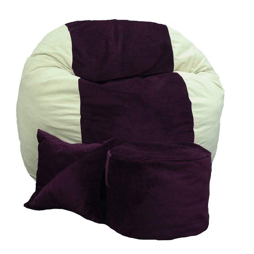 Set Fotoliu (Mare) King Size+Otoman+Perna decorativa - Beige&Amethyst (Gama Diamond) husa detasabila, Transformabil in pat, Fabricat in Romania, umplut cu fulgi de burete memory mix®, marca Pufrelax