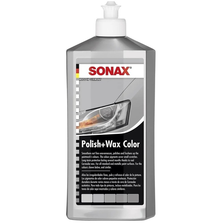 Лосион за полиране + Молив коректор Sonax Polish + Wax Color, Сив, 500 мл