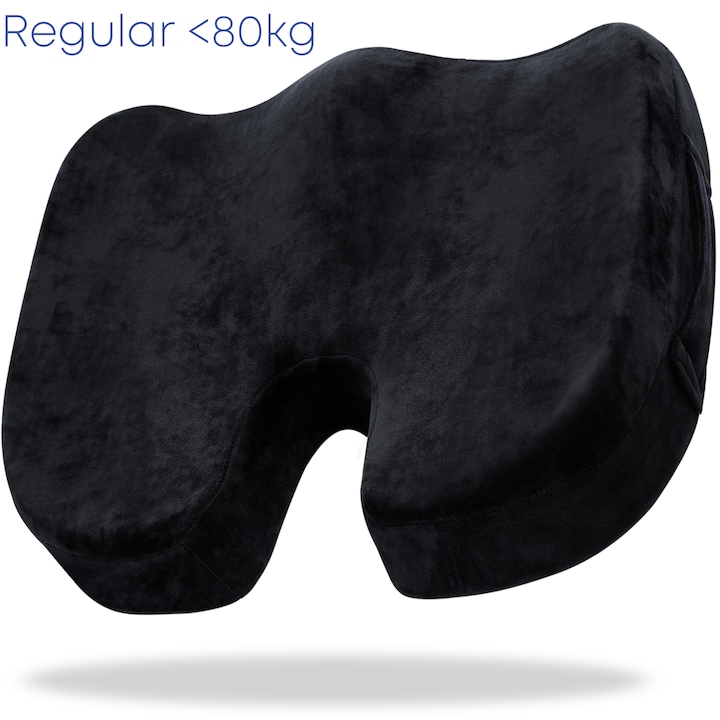 Perna ortopedica sezut Suporto®️ coccis Fermitate Regular, Negru,masa corporala sub 80 KG, 45 x 36 x 8 cm