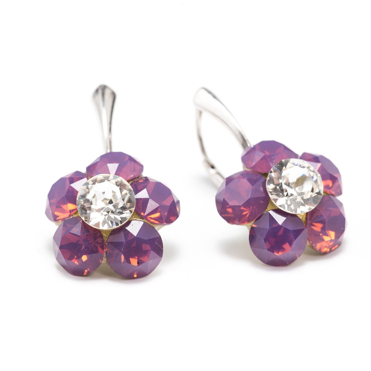 Cercei Argint DaviCrystals cu cristale Swarovski floare l cu leveback mare cyclamen opal