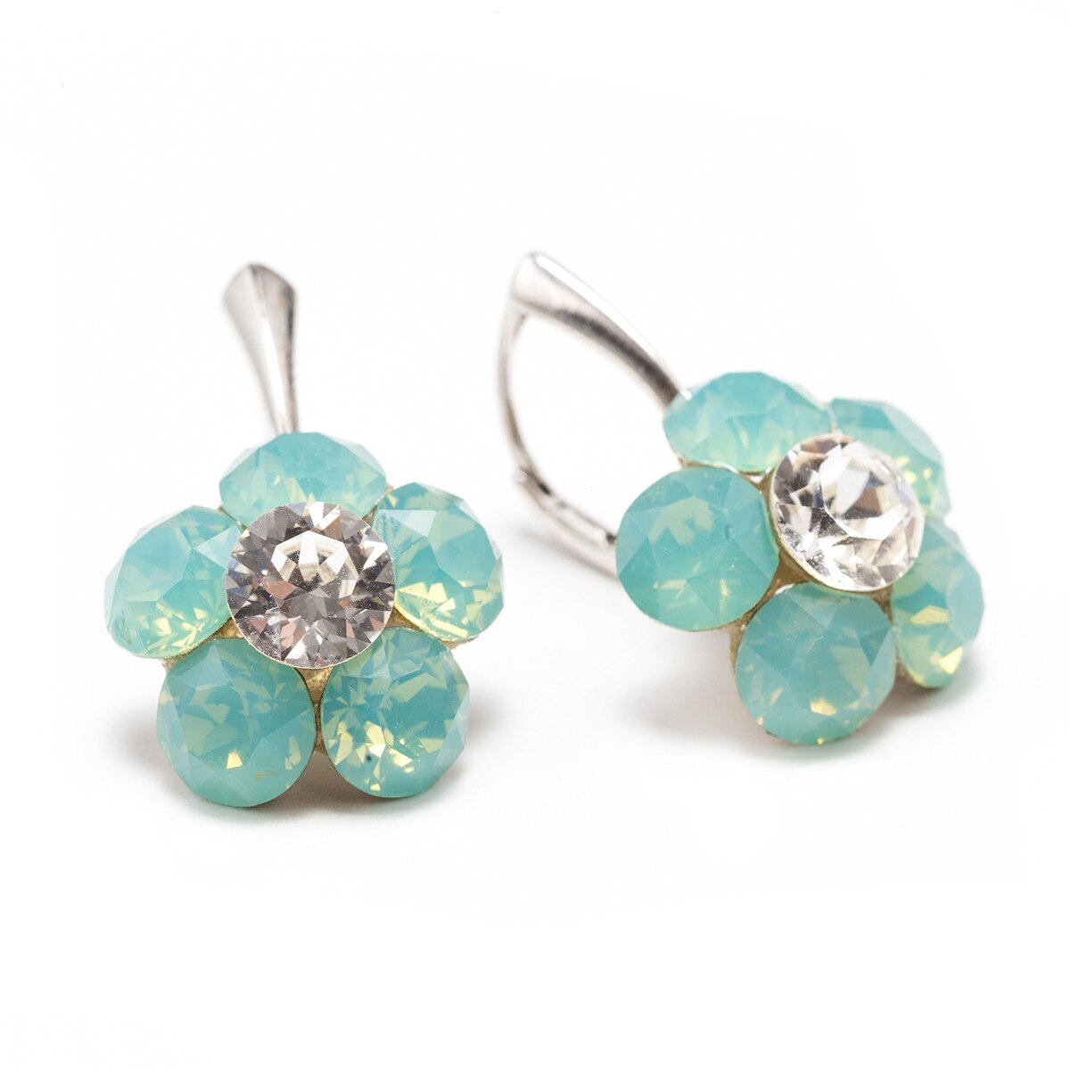 Cercei Argint DaviCrystals cu cristale Swarovski floare l cu leveback mare pacific opal
